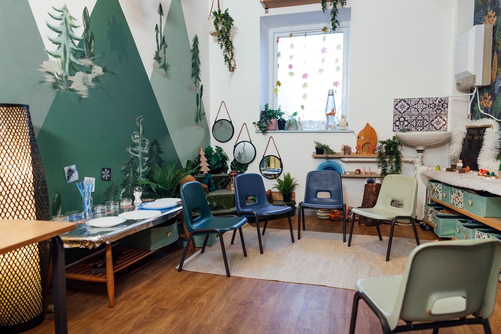 Art and craft tools arranged on a work table